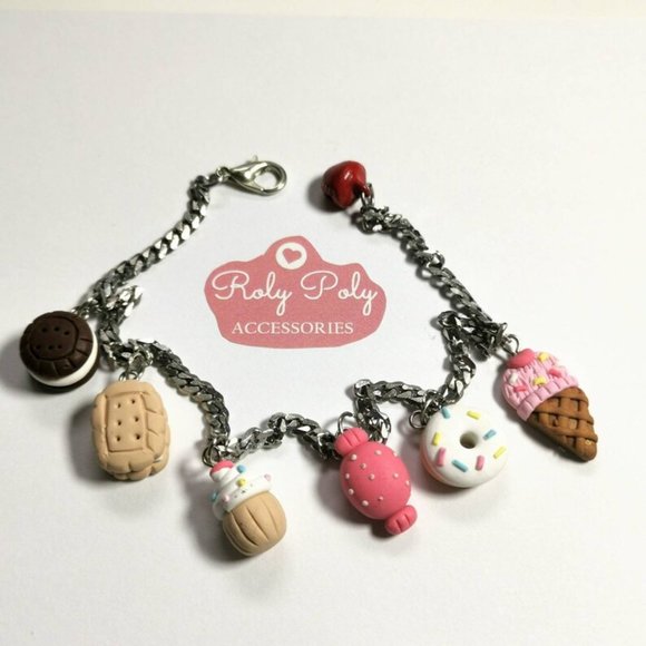Dessert Ice Cream Cookie Doughnut Candy Cupcake Bracelet Polymer Clay - Picture 1 of 6